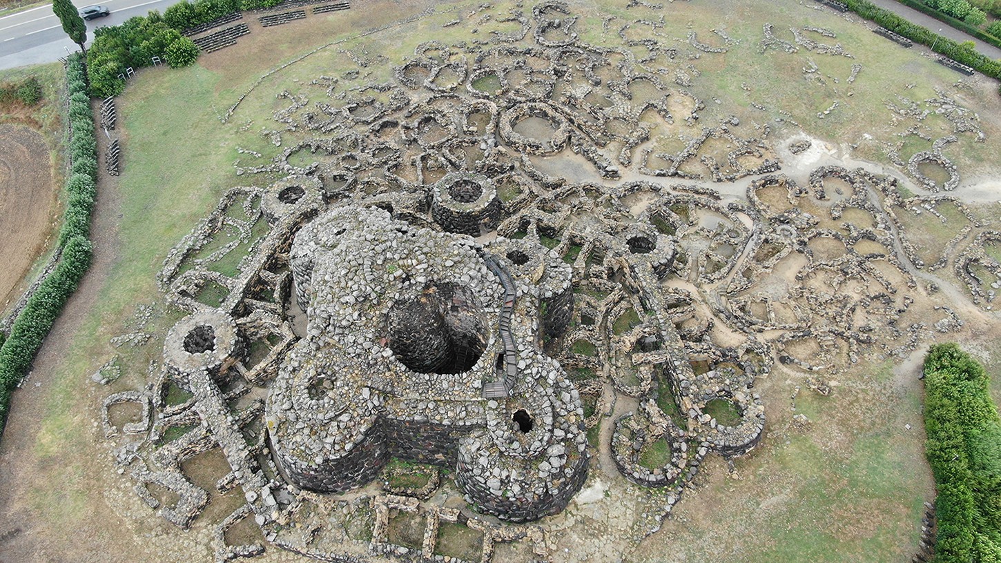 Close-up aerial view of Su Nuraxi