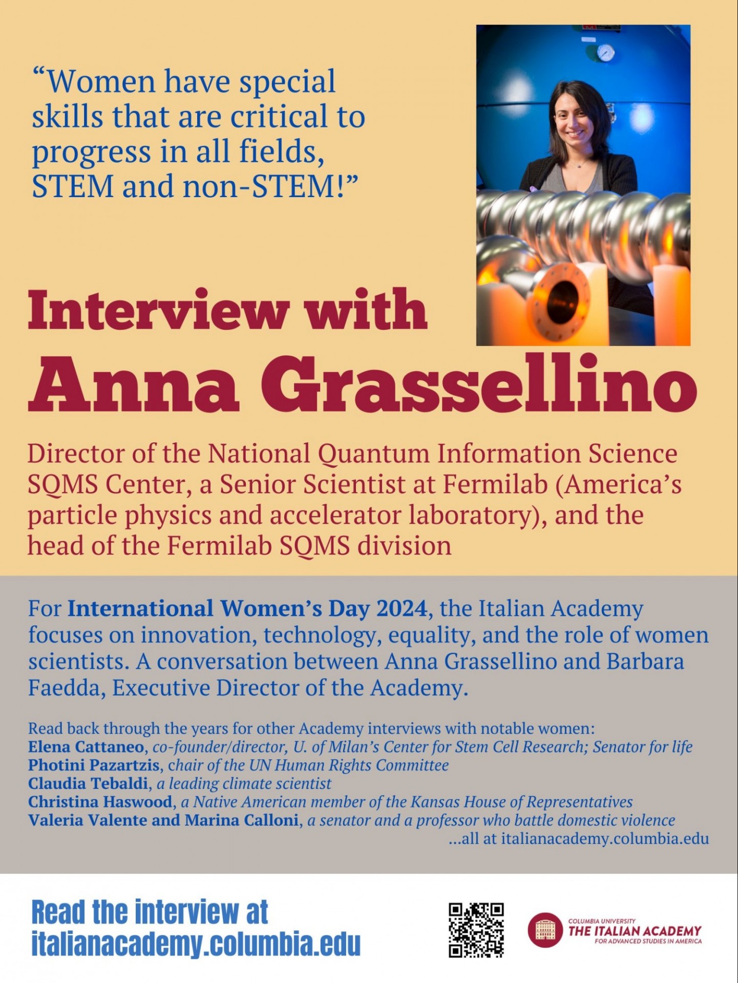 International Women’s Day 2024 — Interview with Anna Grassellino Poster

