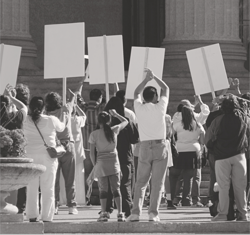 protesters with picket signs