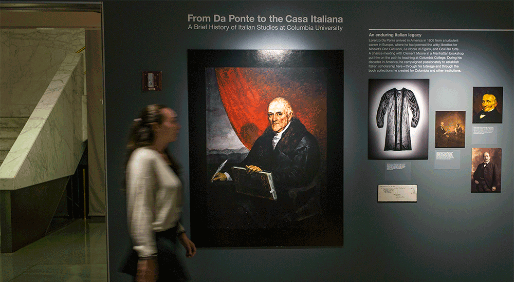 A photo of a visitor entering the Casa Italiana gallery.