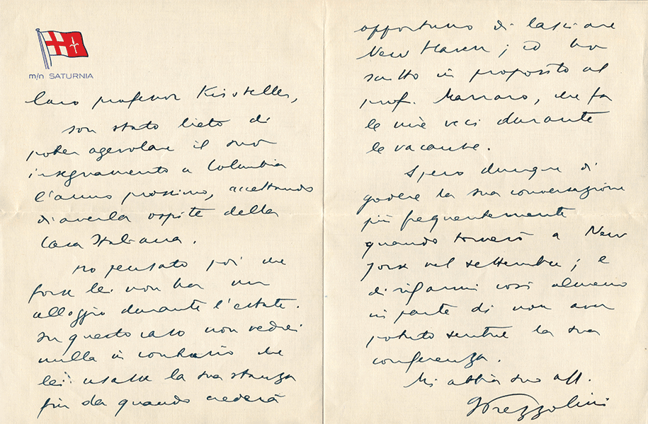 Rare Book and Manuscript Library, Columbia University Letter from Giuseppe Prezzolini to Paul Oskar Kristeller.