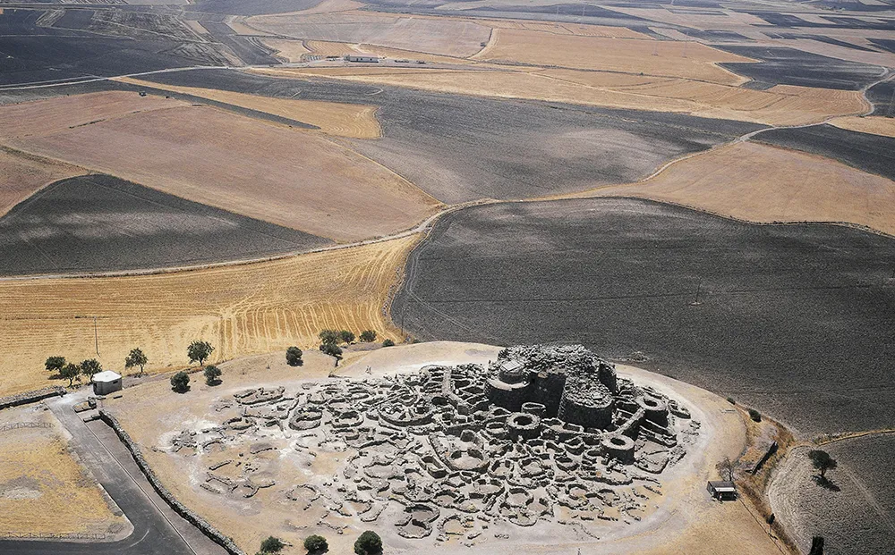 Su Nuraxi archaeological site amid fields at Barumini. 
