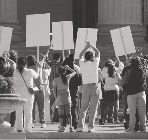 protesters with picket signs