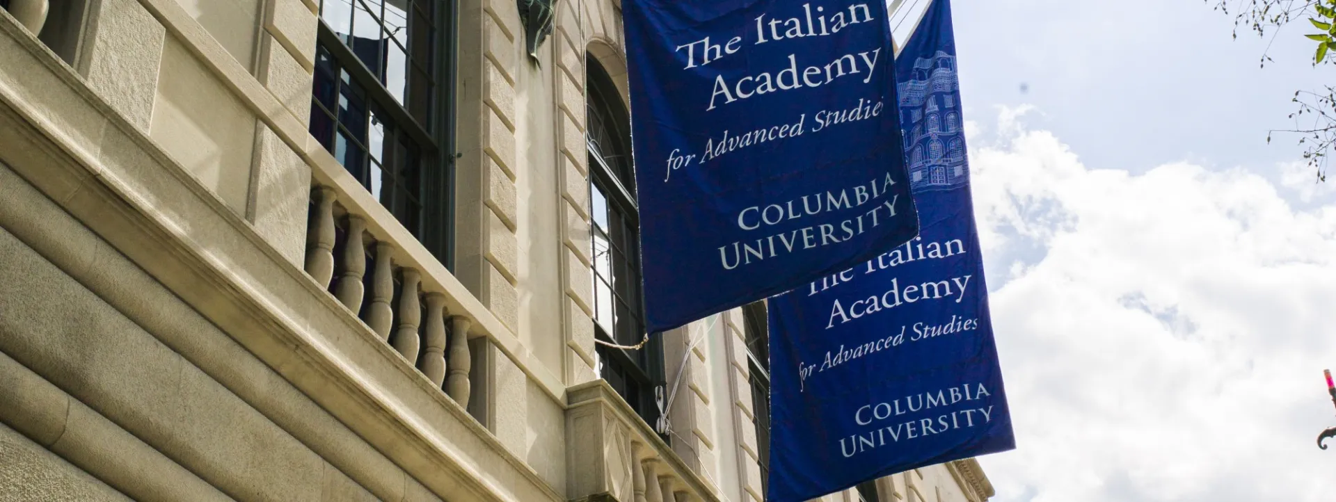 building with banners
